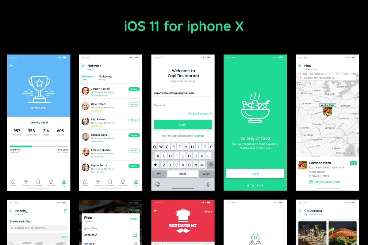 Capi Restaurant UI Kit iOS iphone X, an App Template by Capi Product (Photo 3 of 8)