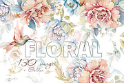 Watercolor flowers pink bloom set, a Decorative Illustration by Edith’s World (Thumbnail 1 of 19)