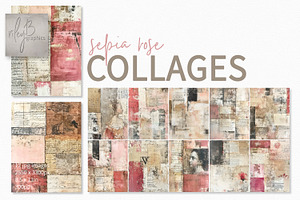 Sepia Rose Collage Paintings