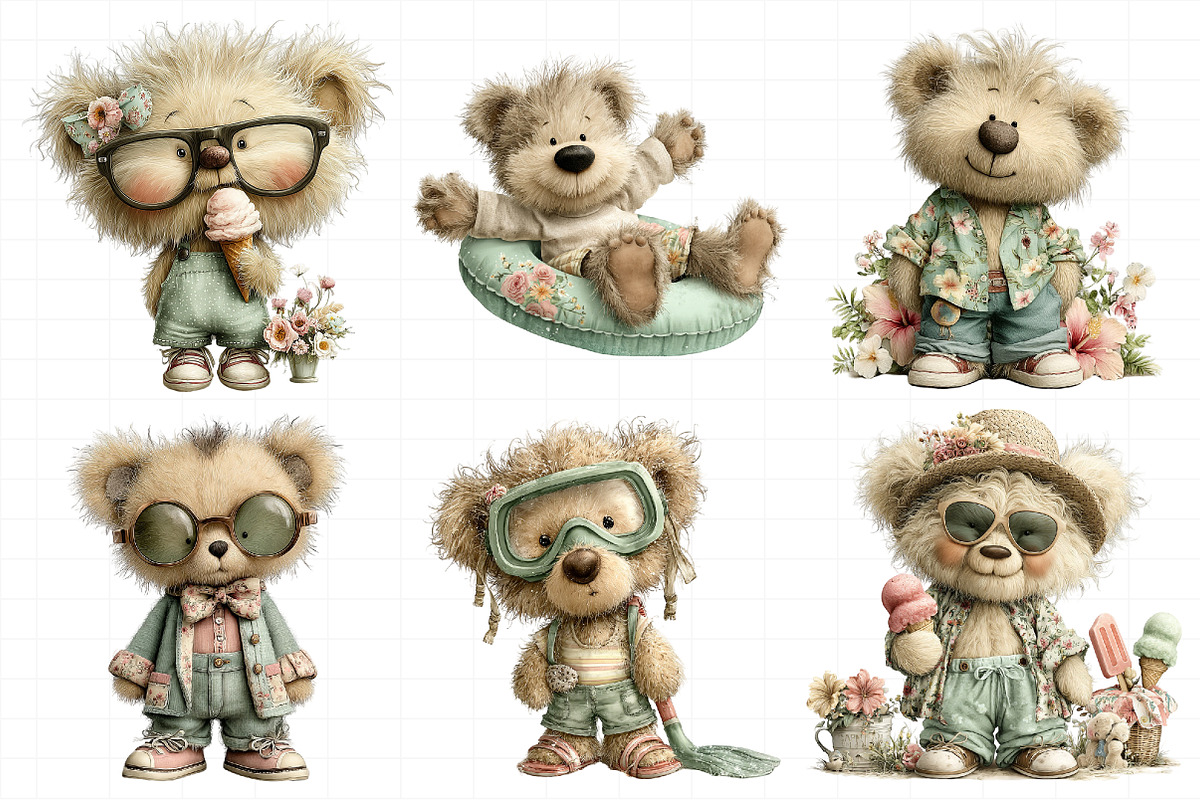 Funny Summer Teddy Bear Clipart, an Illustration by Daily.Designs (Photo 8 of 8)
