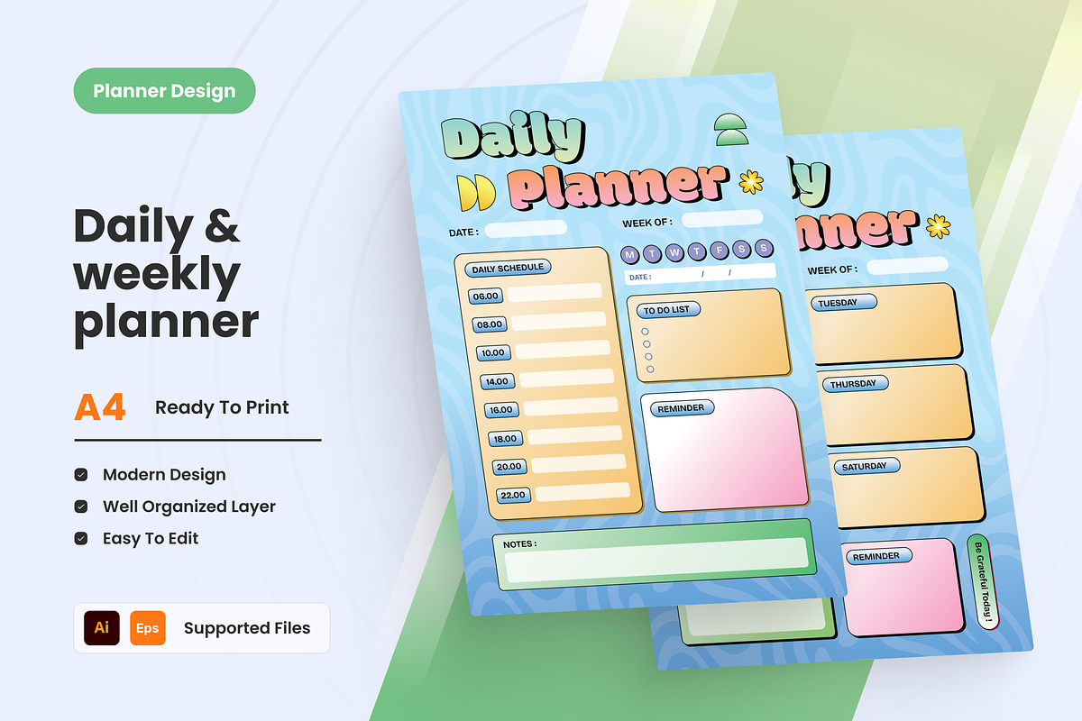 Daily and Weekly Planner, a Flyer Template by SquidPixey (Photo 1 of 6)