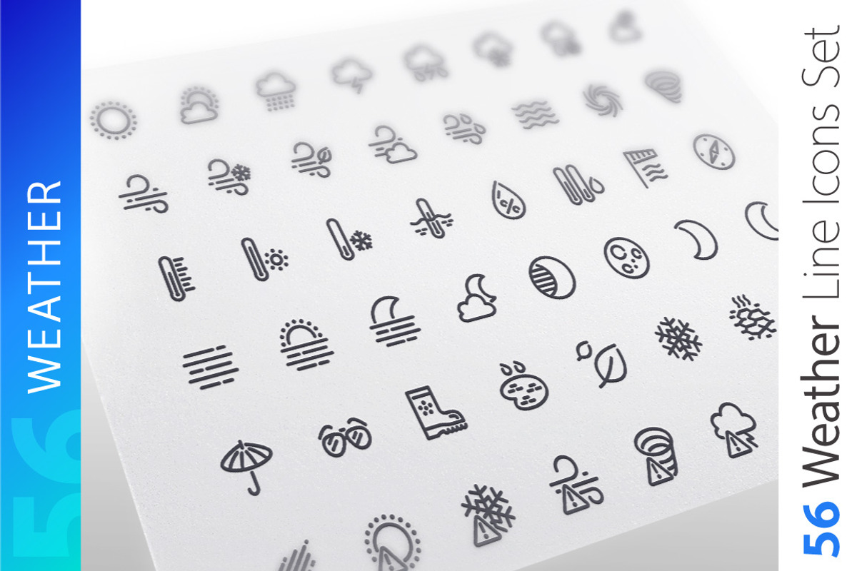 Weather Line Icons Set, an Outline Icon by Voysla's Shop (Photo 1 of 4)