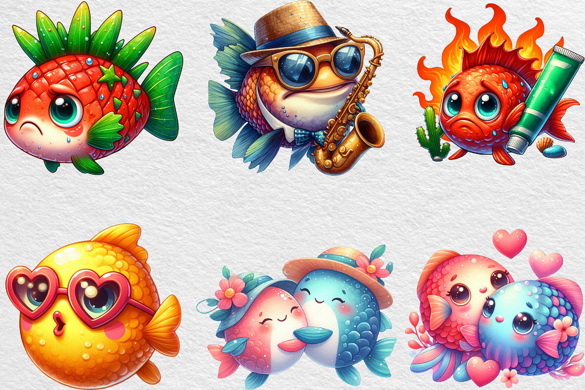 Quirky Whimsical Summer Fishes Clipa, an Illustration by Black Bird Studio (Photo 6 of 6)