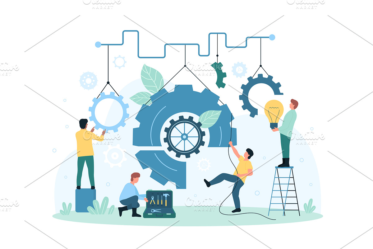 Teamwork for business improvement, a Technology Illustration by Flashvector