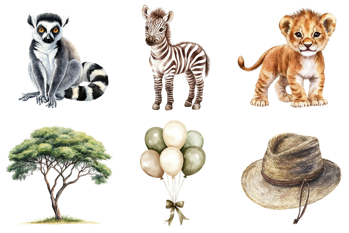 Kawaii Safari Animal Party Clipart, a Seasonal Illustration by CitraGraphics (Photo 4 of 5)
