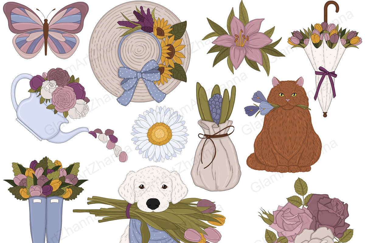 Flower Bouquet Clipart Set, a Seasonal Illustration by GlamArtZhanna (Photo 2 of 5)