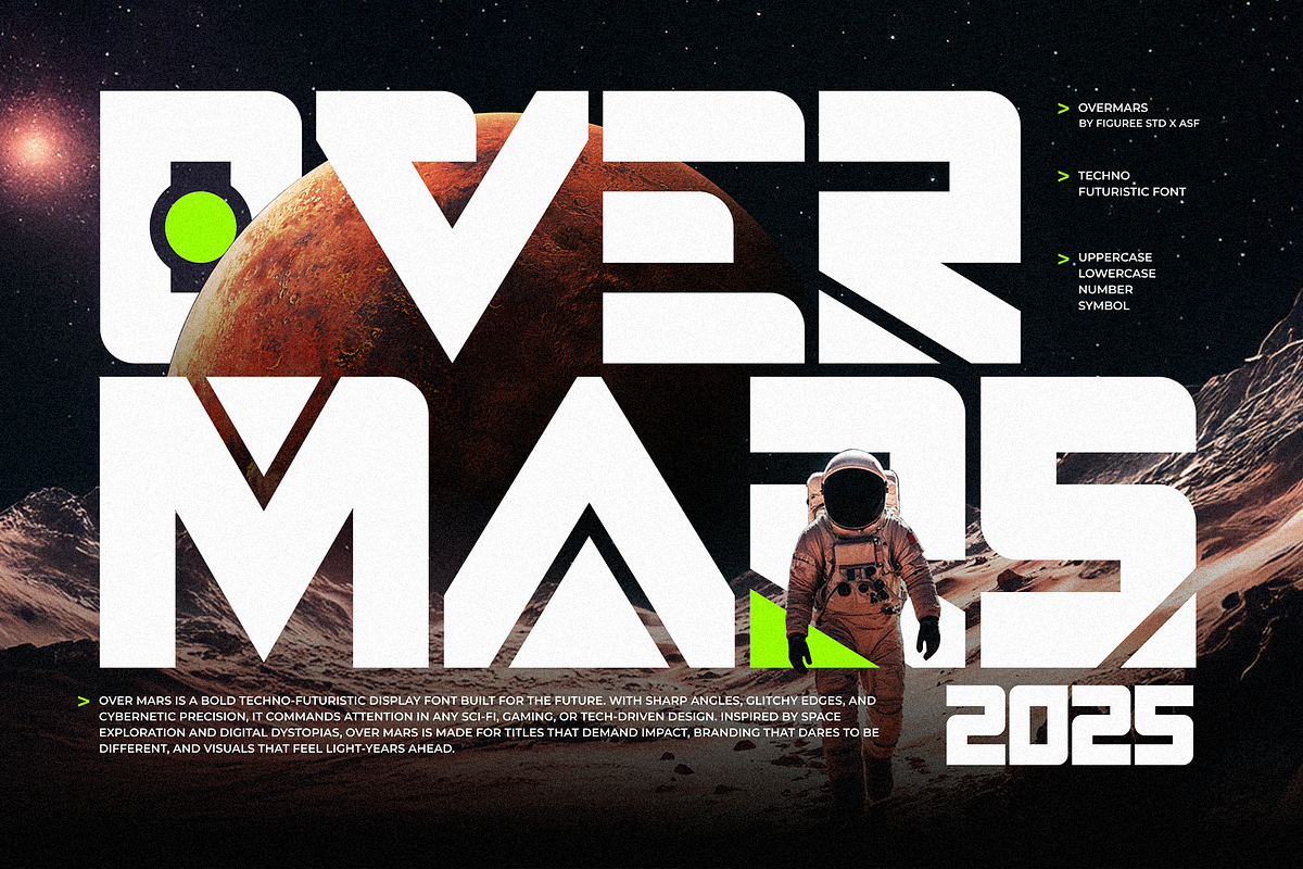 Overmars – Futuristic Techno Font, a Font by figuree studio (Photo 1 of 8)