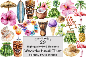 Watercolor Hawaii Clipart, a Seasonal Illustration by CitraGraphics