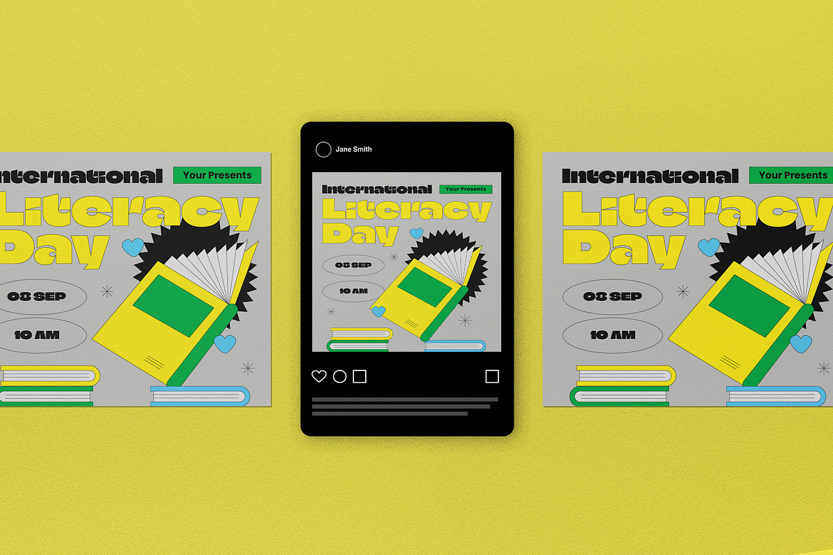 Neo Brutalism Literacy Day Flyer Set, a Flyer Template by graphicook (Photo 3 of 4)