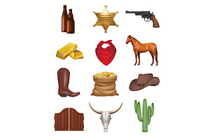 Wild West. Weapons Hat Horse Drinks