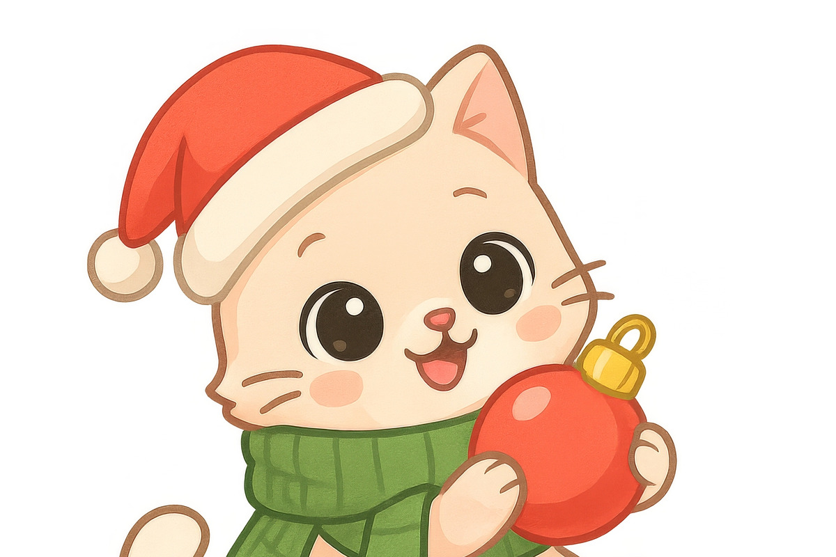 Christmas anime cat wearing santa ha, an Illustration by Dvoevnore photos