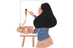 woman painting picture on canvas, an Illustration by vectorpointstudio
