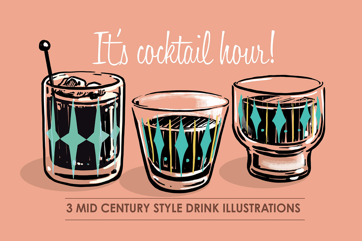 Mid century modern cocktails, an Illustration by Serifs & Whiskey (Photo 1 of 3)