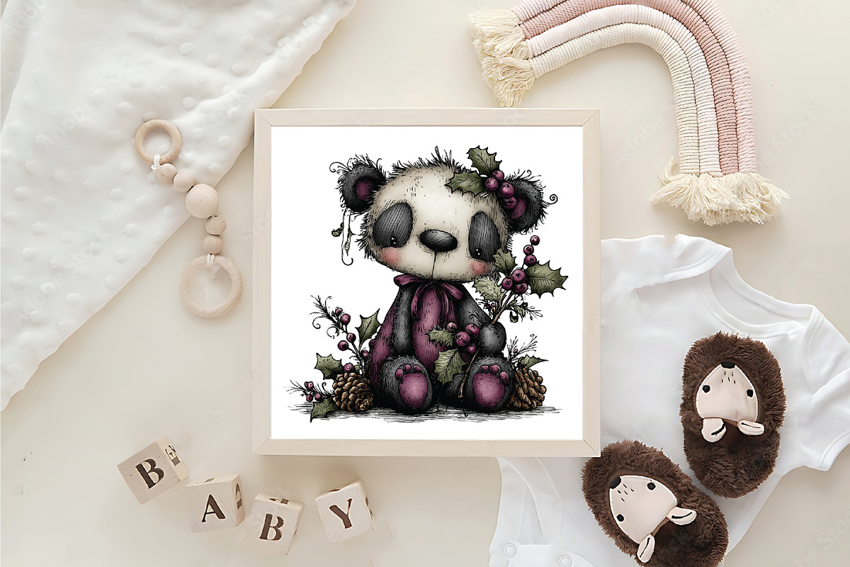Whimsical Panda Christmas Clipart, an Illustration by CraftArtStudio (Photo 6 of 6)