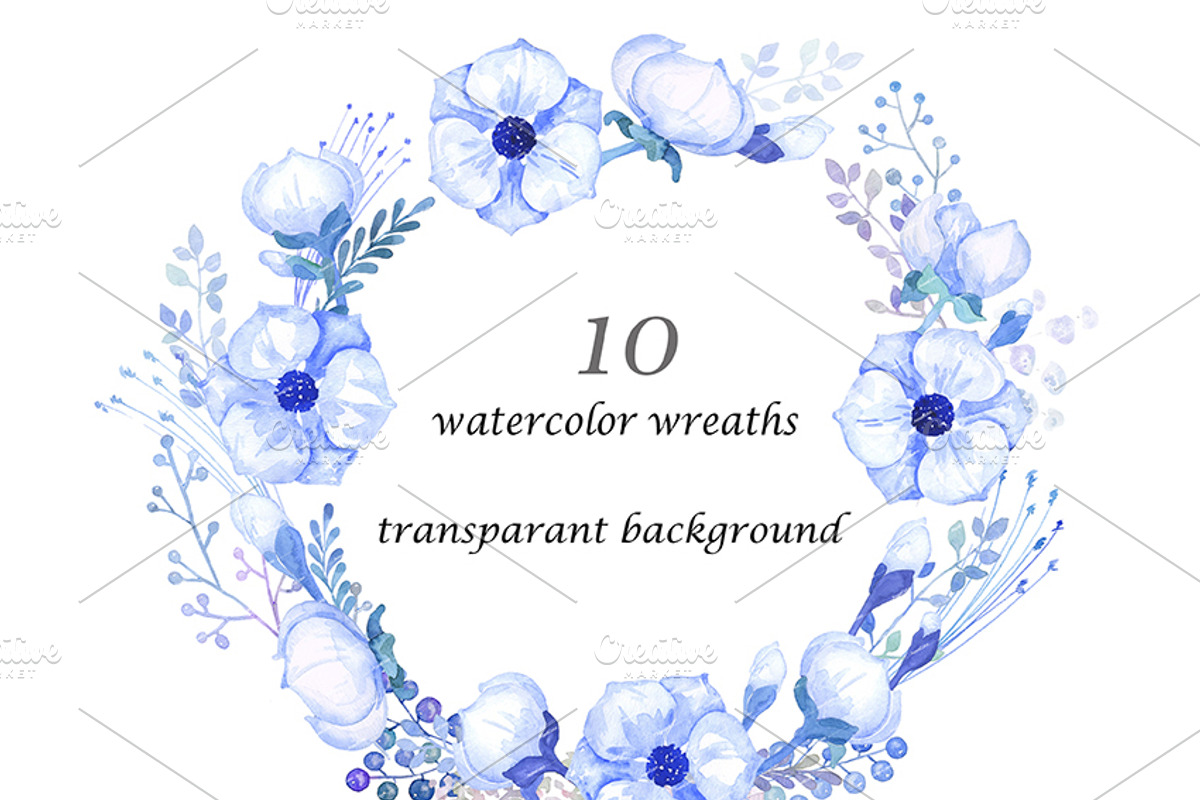 Watercolour clipart Blue Wreaths, a Decorative Illustration by AqwaColor (Photo 2 of 5)