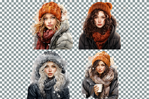 Watercolor Winter Girl Cliparts