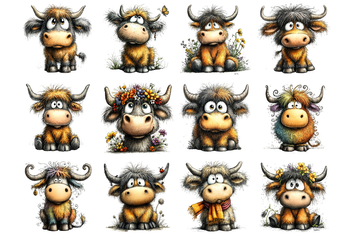 Whimsical Spring Highland Cow Clipar, an Illustration by Design Market (Photo 2 of 5)
