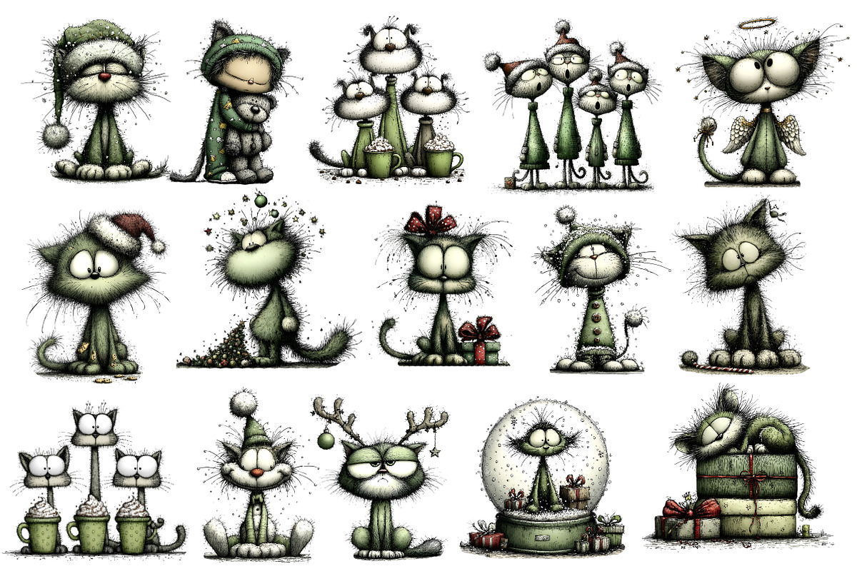 Quirky Christmas Cats Clipart Bundle, an Illustration by Dream Creation (Photo 5 of 9)