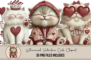 Whimsical Valentine Cats Clipart, an Illustration by DreamArtGraphic