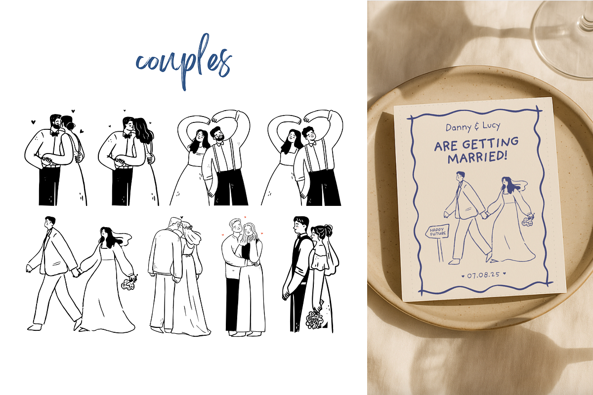 Whimsical Bride & Groom wedding art, a Decorative Illustration by Heartwarming Art (Photo 3 of 11)