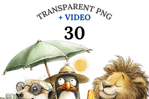 30 Summer Vacation Animal Clipart, an Animal Illustration by Pati Charm Studio