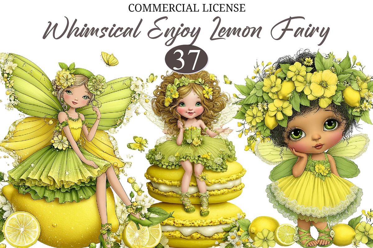 Whimsical Enjoy Lemon Fairy Clipart, a Seasonal Illustration by designcity5 (Photo 1 of 5)