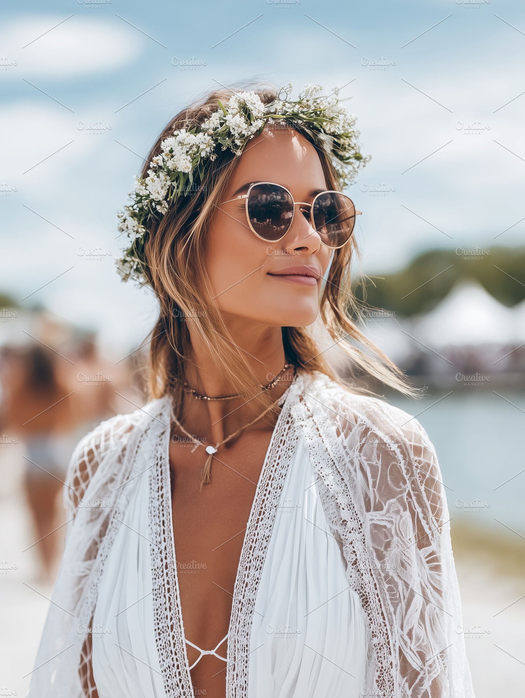 Bohemian woman in a white lace dress, a Person Photo by MistyDay