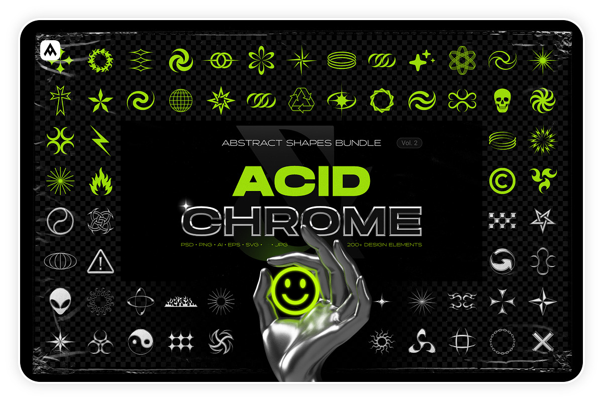 Acid & Chrome Abstract Shapes Bundle, an Object Graphic by Samolevsky (Photo 1 of 25)
