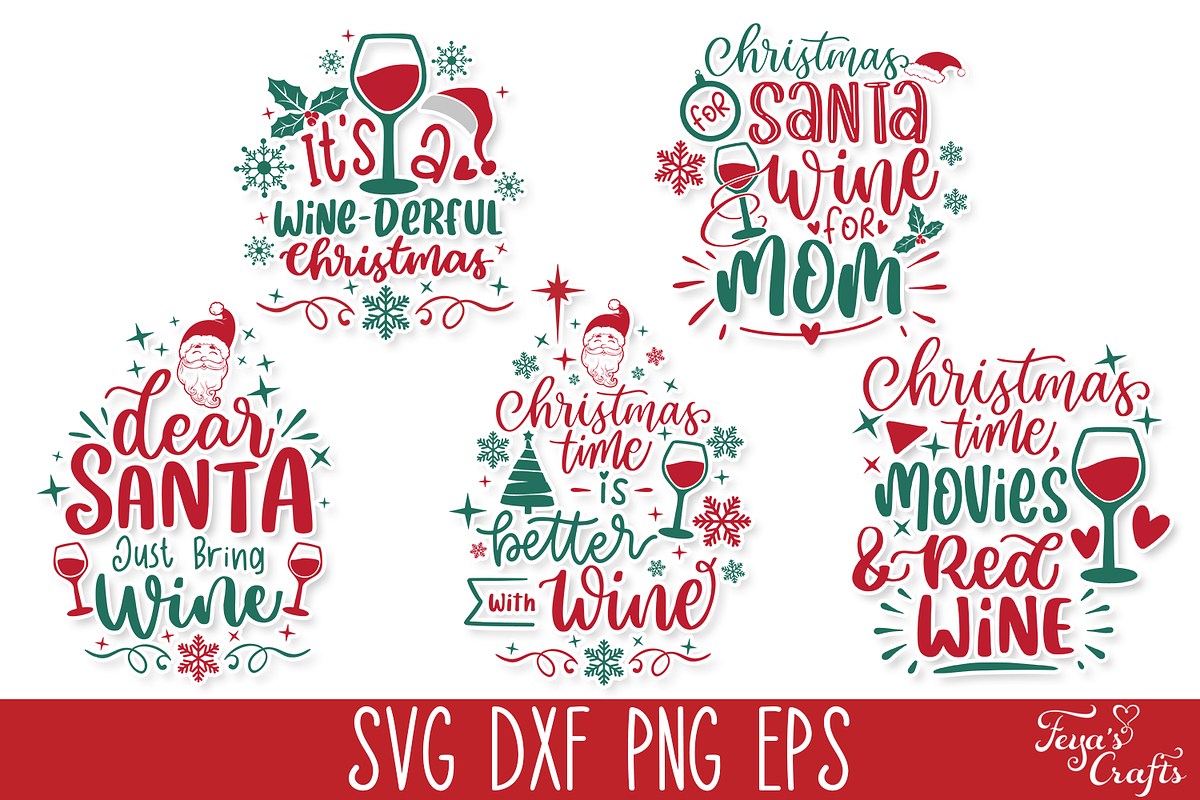 Funny Christmas Wine SVG Bundle, a Food Illustration by Anastasia Feya (Photo 4 of 9)