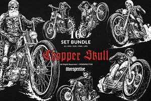 10 Bundle Dark Art Chopper Skull, an Illustration by Morspective