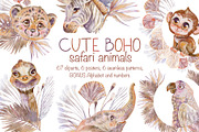 Cute Boho Safari Animals Watercolor, an Illustration by Shabbypie (Thumbnail 1 of 9)