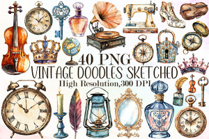 Vintage Doodles Sketched Clipart Set, an Illustration by Sublimation Artist