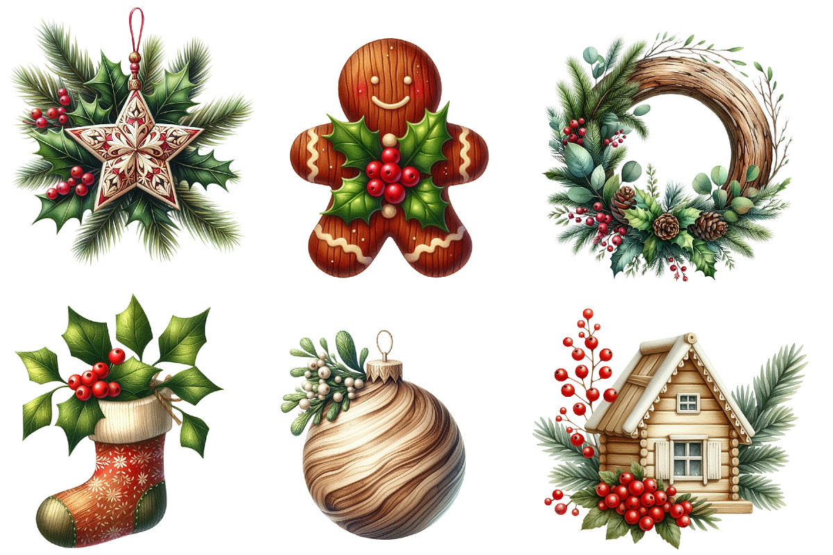 Christmas Wood and Botanicals clipar, an Illustration by Designworld (Photo 4 of 5)