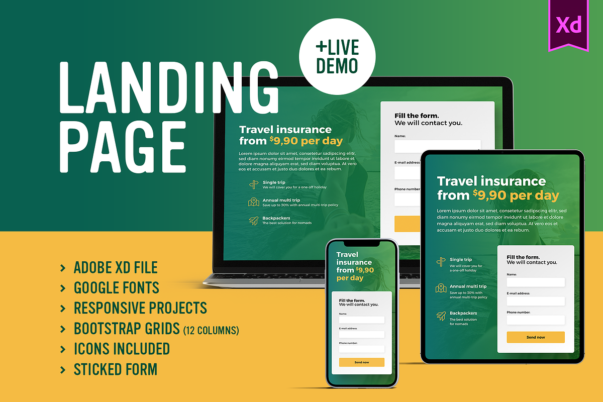 Landing Page Template (Adobe XD), a Landing Page Template by Better Be a Designer (Photo 1 of 5)