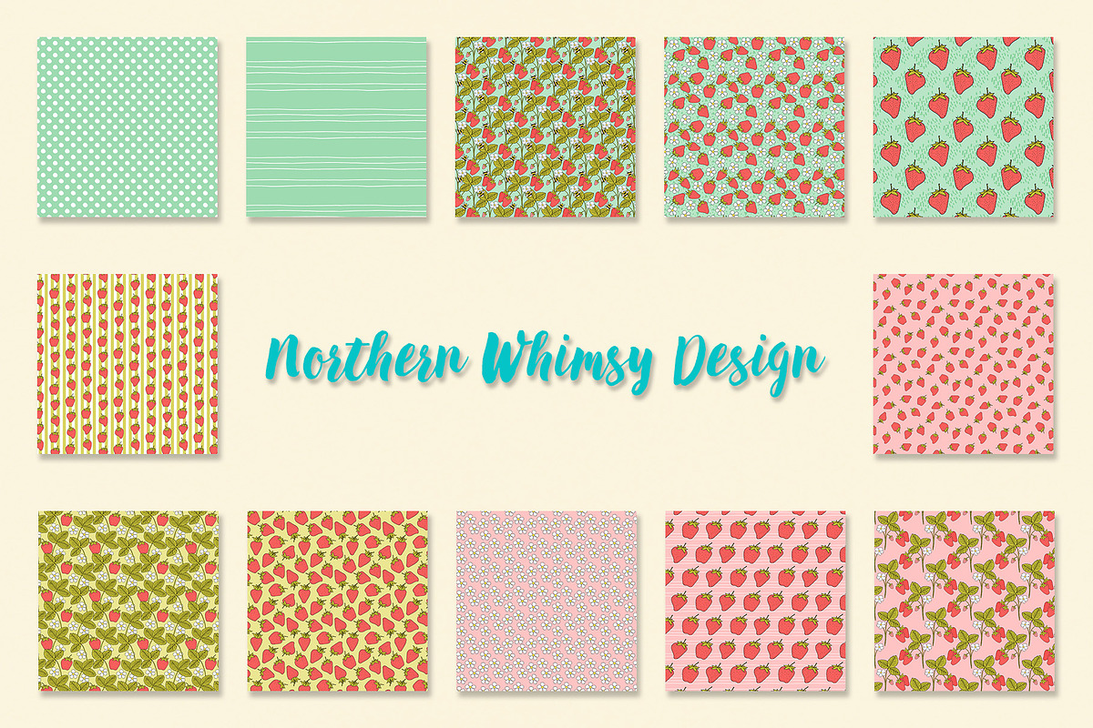 Spring Strawberries in Pastels, a Pattern Graphic by Northern Whimsy Design (Photo 2 of 4)