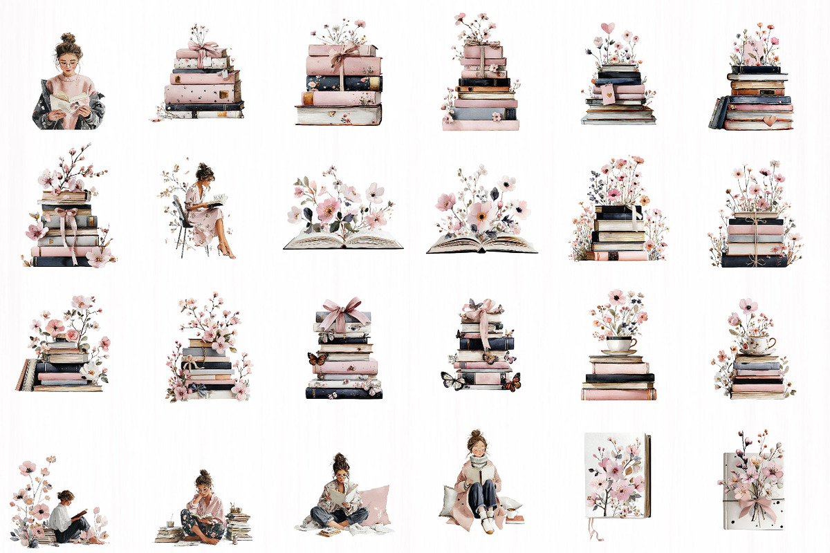 Blush Book Lover Clipart Bundle, an Illustration by DreamCafeArt (Photo 3 of 10)