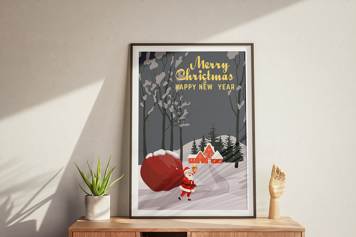 Retro poster Santa Claus with big, a Seasonal Illustration by Vector_Up (Photo 2 of 7)