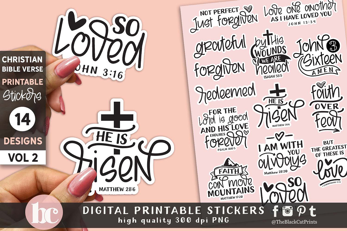 Easter Bible Verse Stickers PNG EPS, a Seasonal Illustration by TheBlackCatPrints (Photo 2 of 2)
