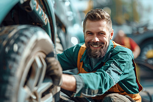 Auto mechanic wearing in uniform and working in repair service,, a Transportation Photo by AlyaAnd