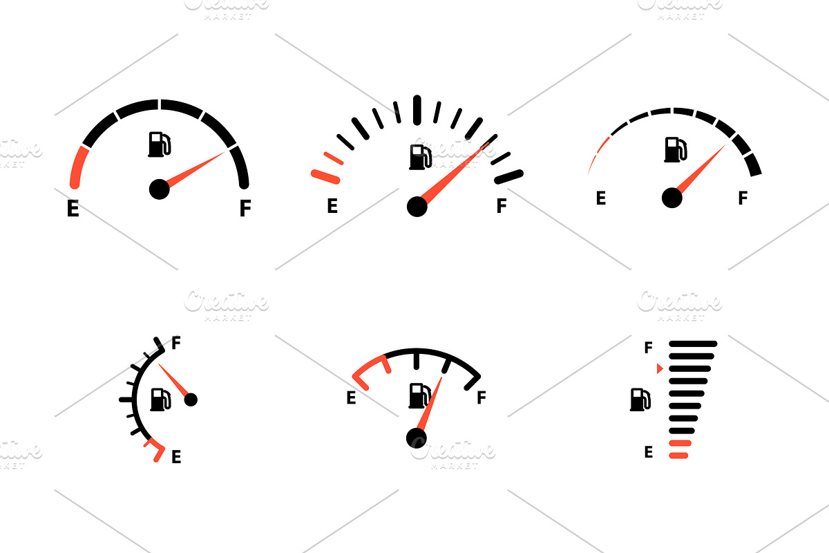 Car fuel indicator isolated set on, an Illustration by studioworkstock