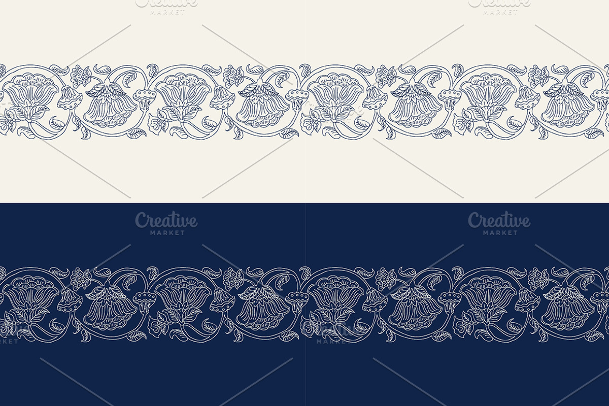 Blue Indian Block Print: Border, a Pattern Graphic by StabuLaRasa illustration (Photo 14 of 16)
