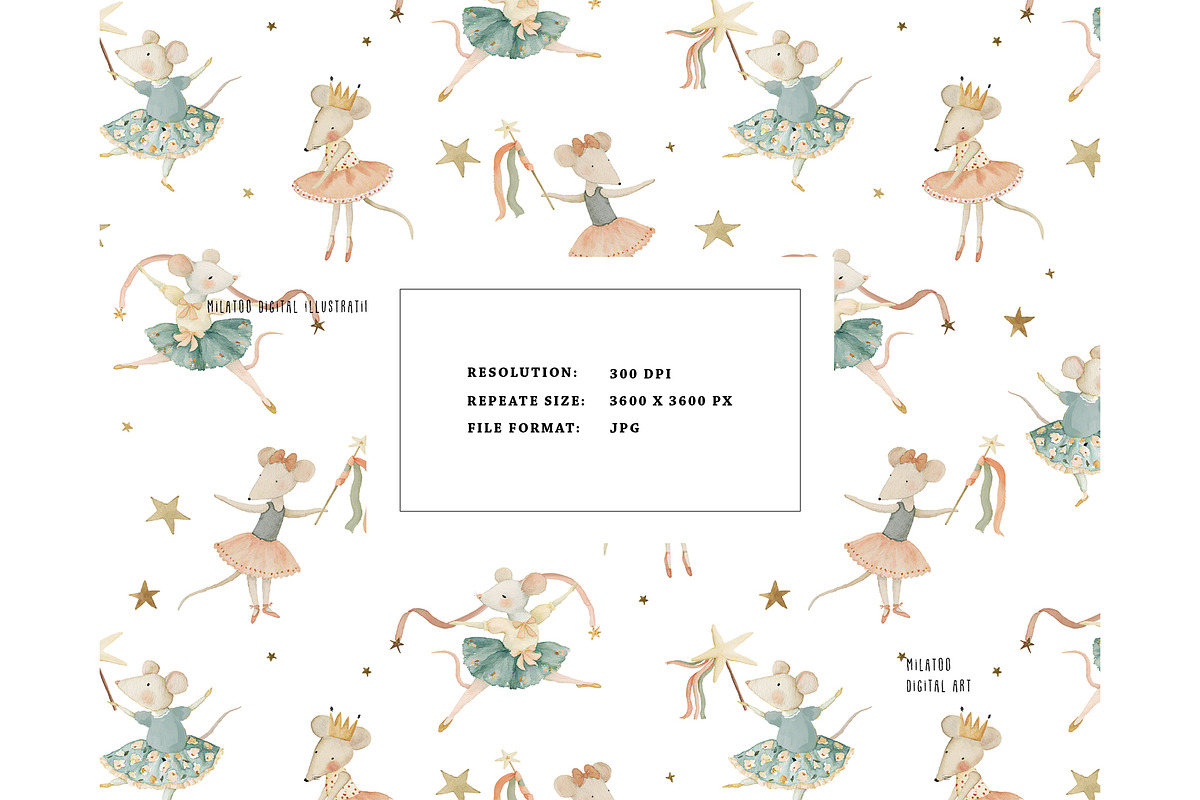Ballet Princess Fairy Mouse pattern, a Pattern Graphic by Milatoo (Photo 3 of 4)