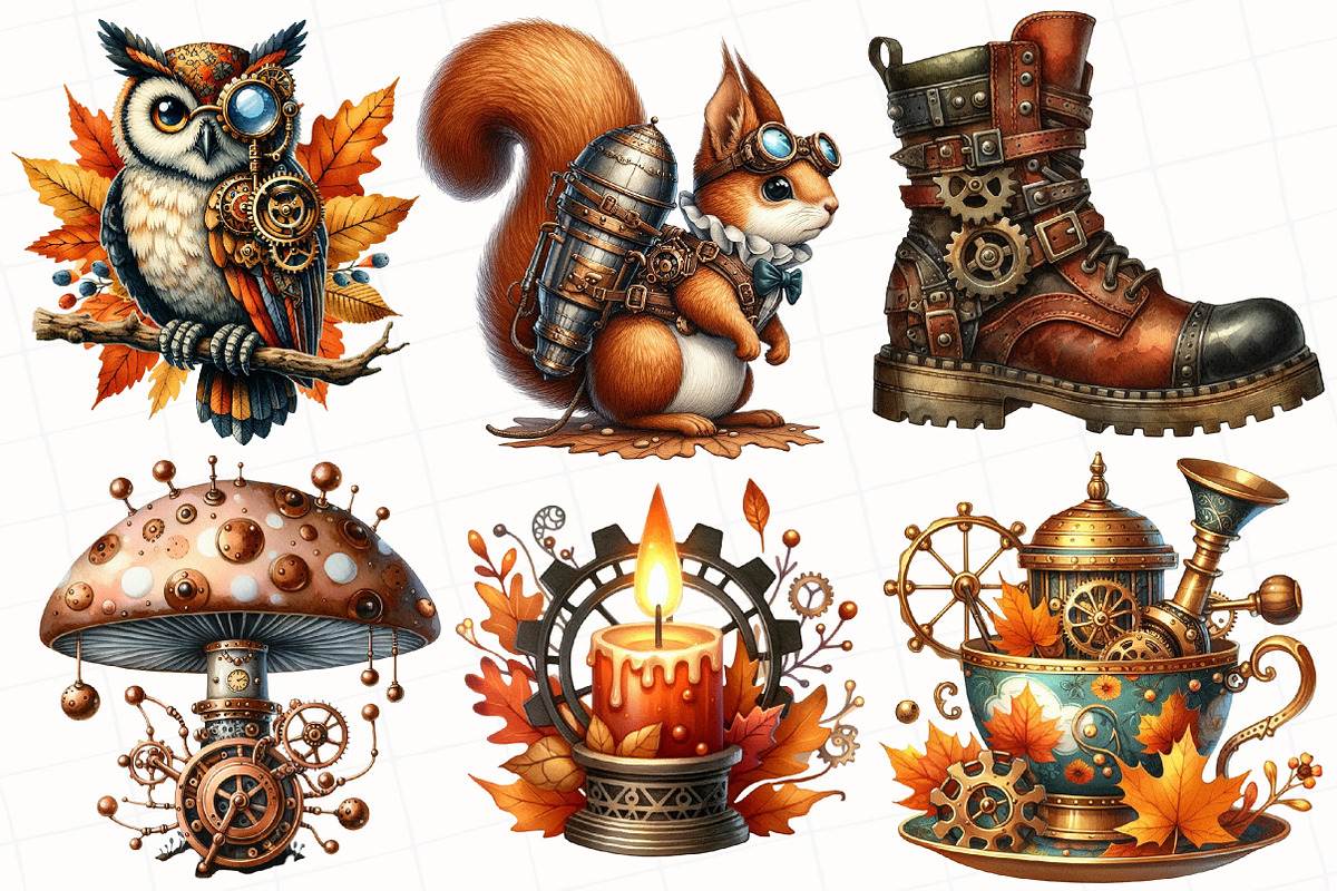 Steampunk Autumn Clipart, an Illustration by OK Design (Photo 4 of 5)