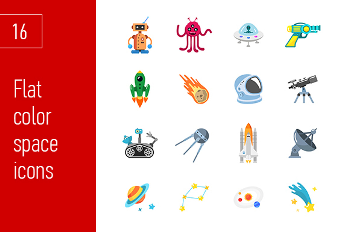 sixteen stylish space icons, an Outline Icon by Anton