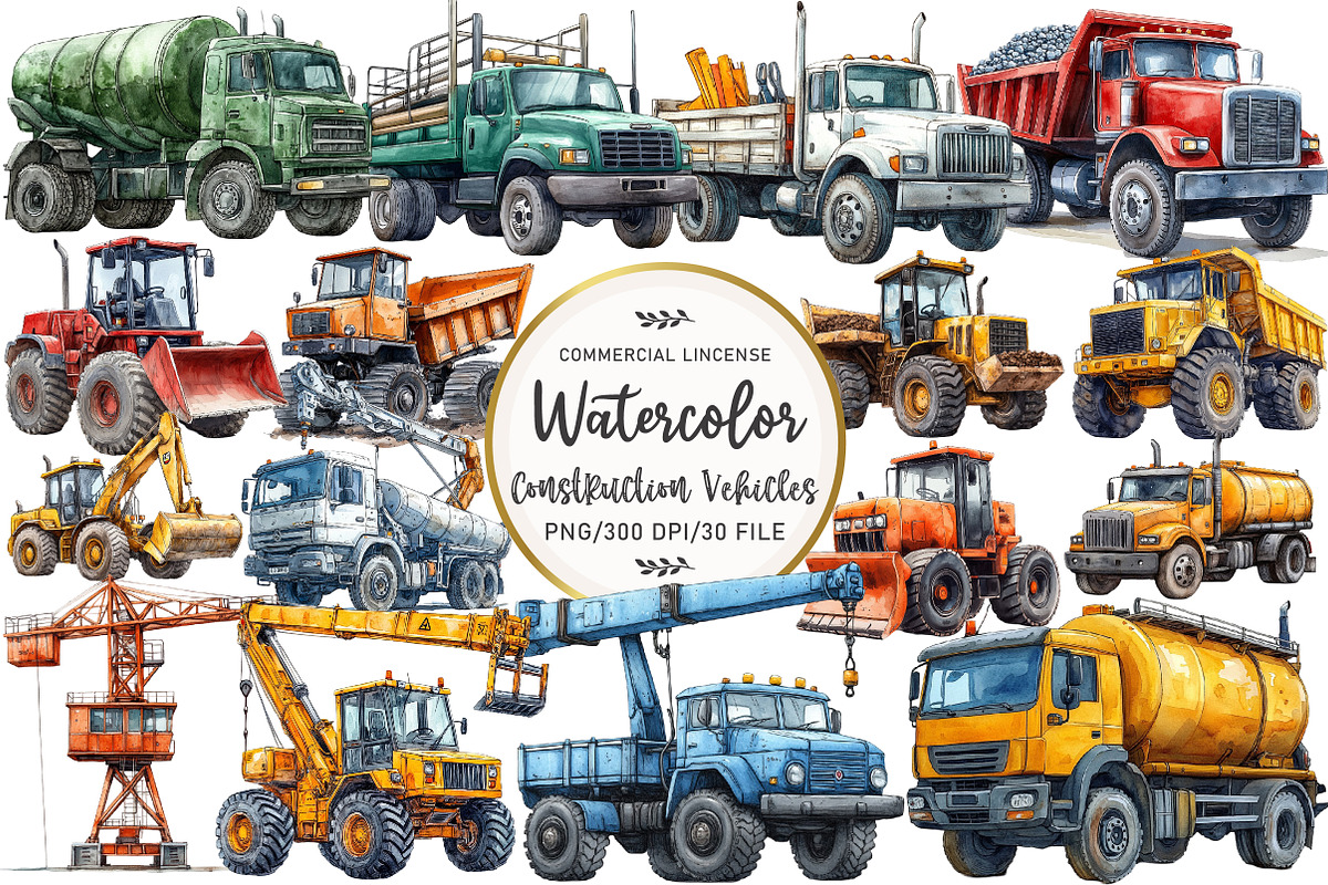 Construction Vehicles Clipart, an Illustration by OK Design (Photo 1 of 5)