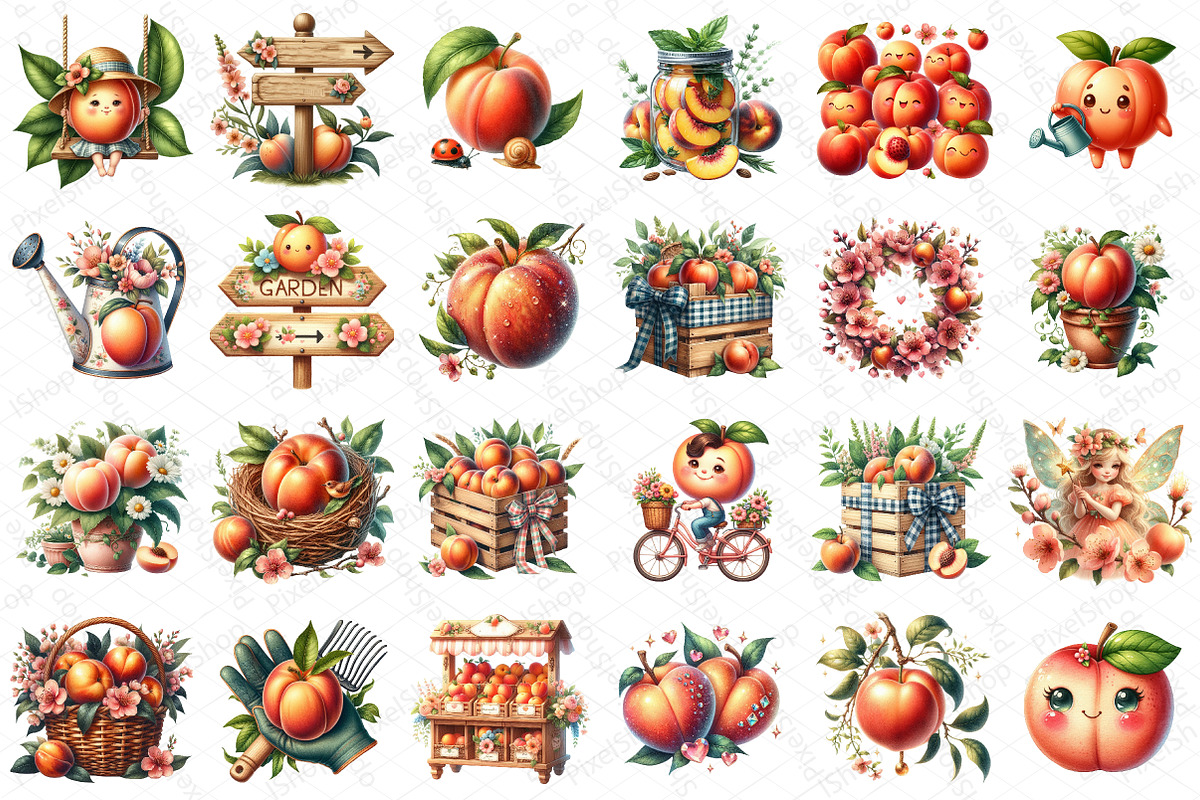 Cute Peaches Garden Fruit Clipart, an Illustration by DreamPrint404 (Photo 4 of 6)