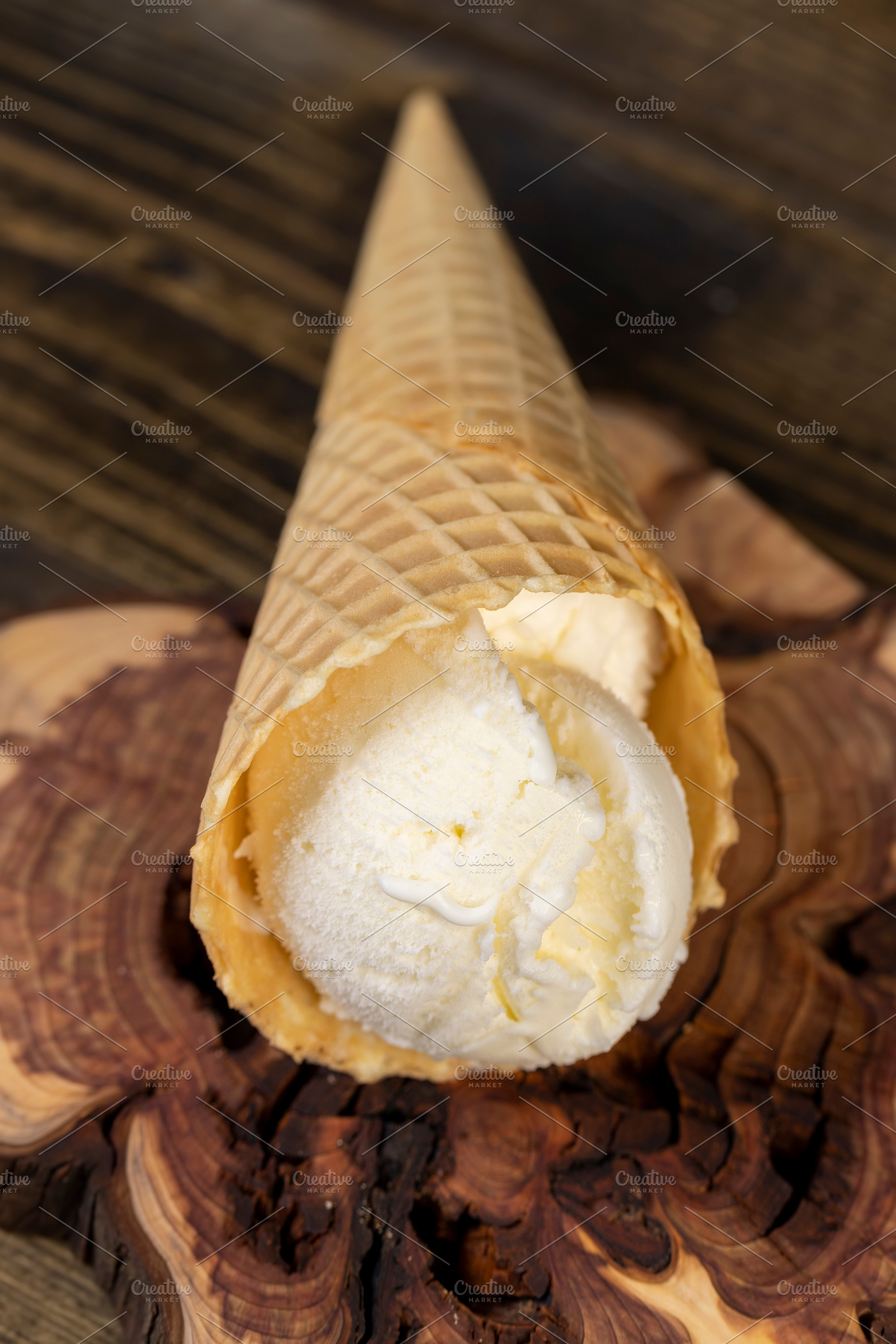 waffle cup with ice cream, sweet vanilla ice cream, a Photo by MyPhotos