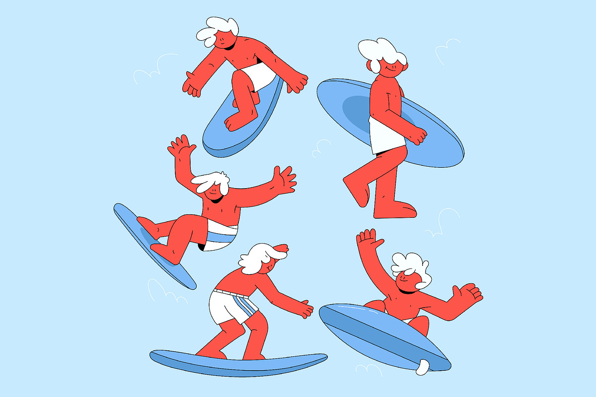 Flat Surfing Asset Illustration, an Illustration by graphicook