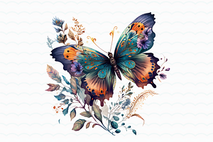 Watercolor Flower Butterfly Clipart