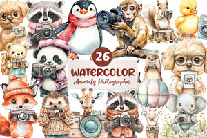 Watercolor Cute Animals Photographer, an Illustration by CreationArt